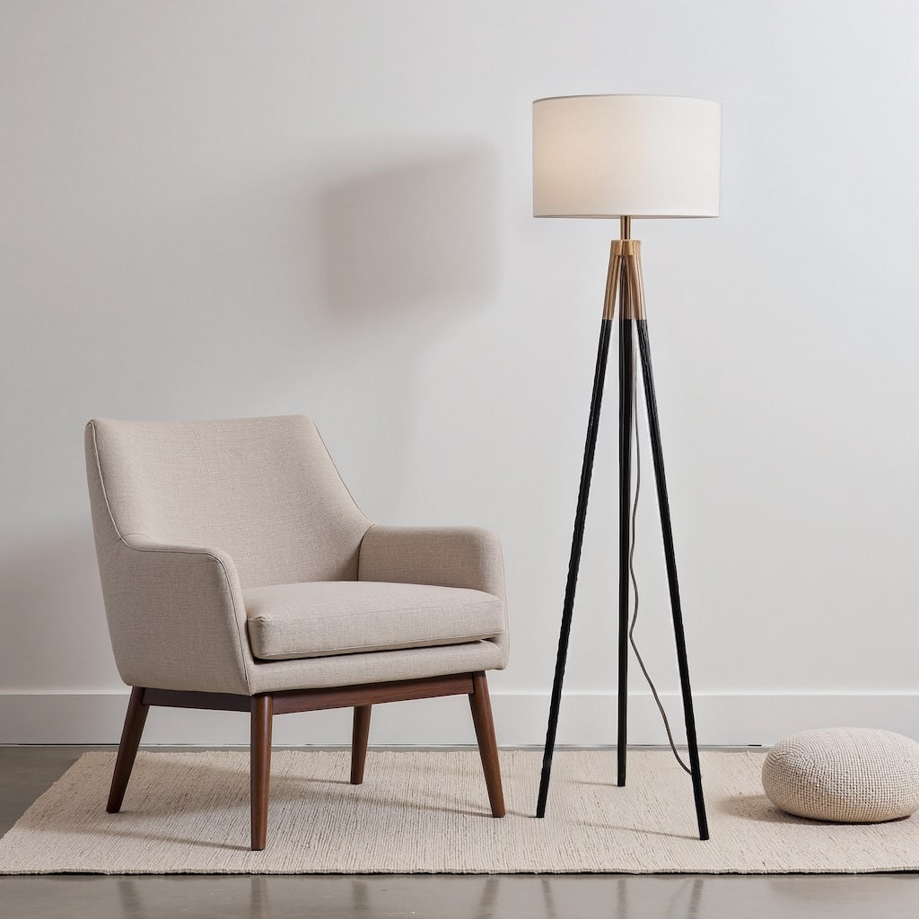 Monax Tripod Floor Lamp with White Fabric Shade