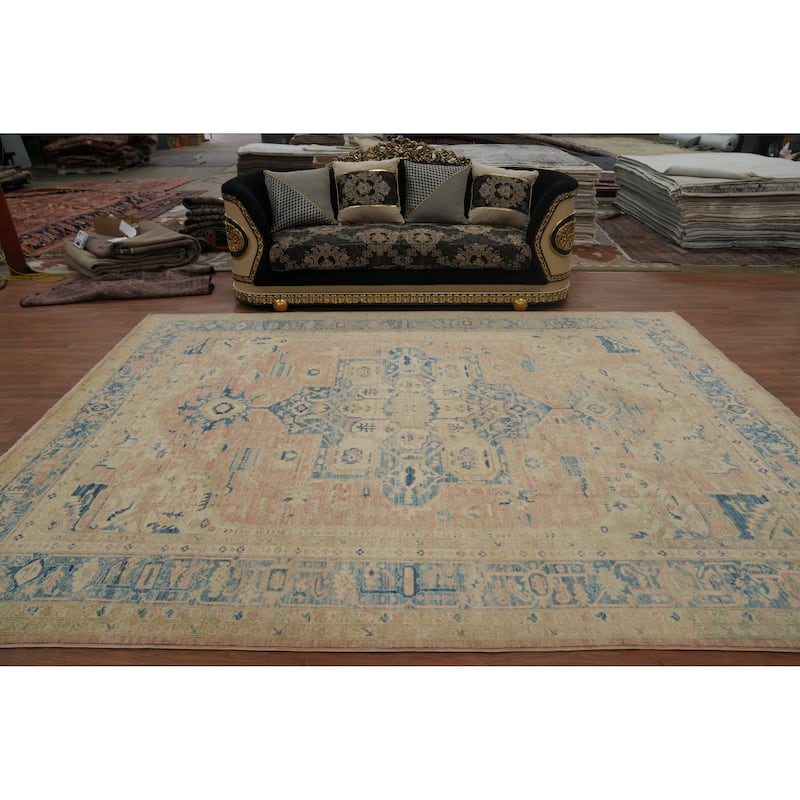 Hand Knotted Oriental 100% Wool Carpet Traditional Medallion Oranges & Rust Heriz (serapi) Area Rug - 12' 1'' X 9' 1''