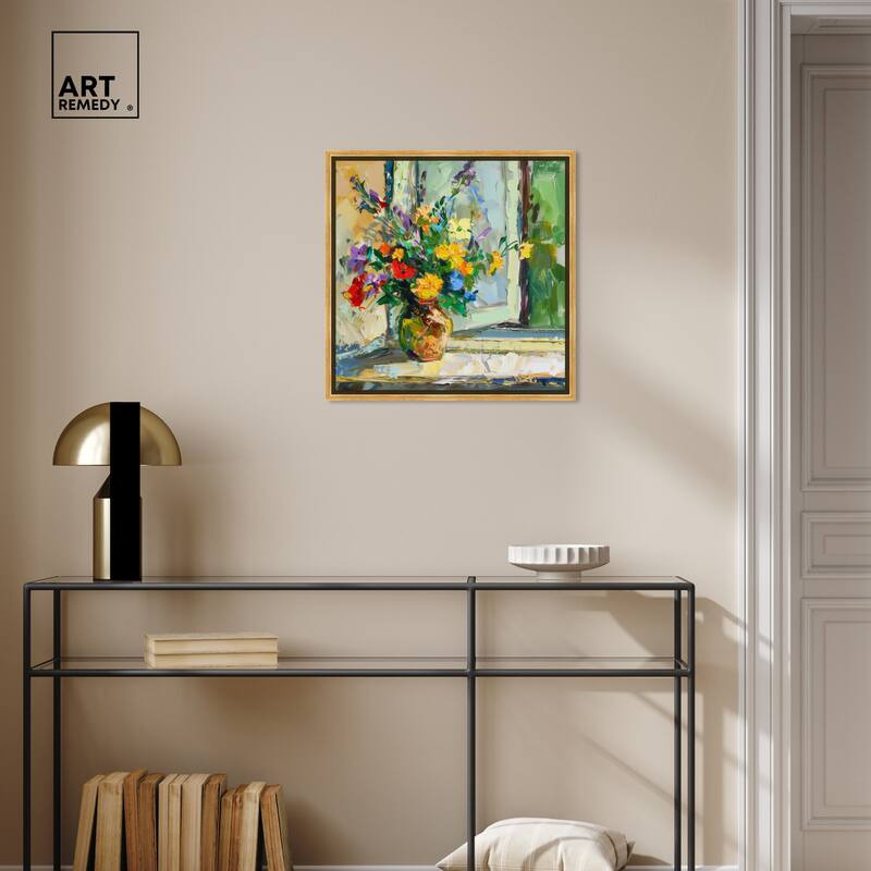 Art Remedy Vase By The Window Framed Impressionism 1 Piece Canvas Wall Art /Monet And Van Gogh Inspired Art