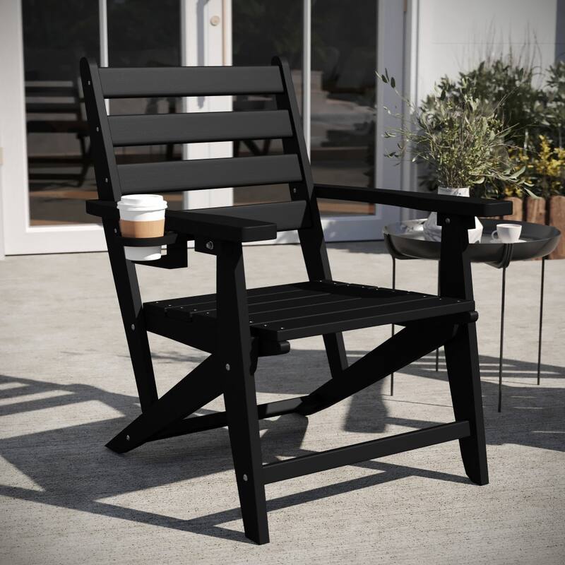 All-Weather Commercial Adirondack Dining Chair with Fold Out Cupholder