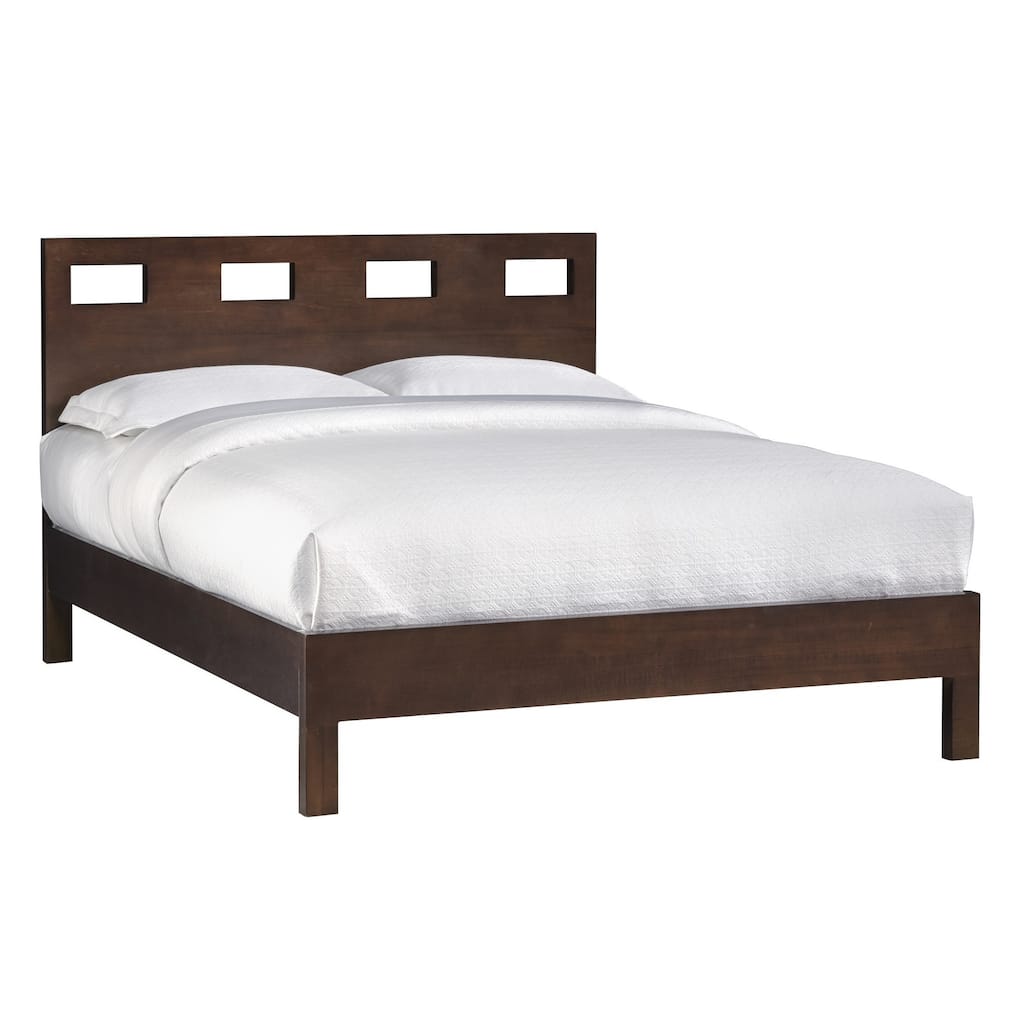 Yee Twin Size Bed, Cut Out Design Panel Headboard, Brown Mahogany Wood