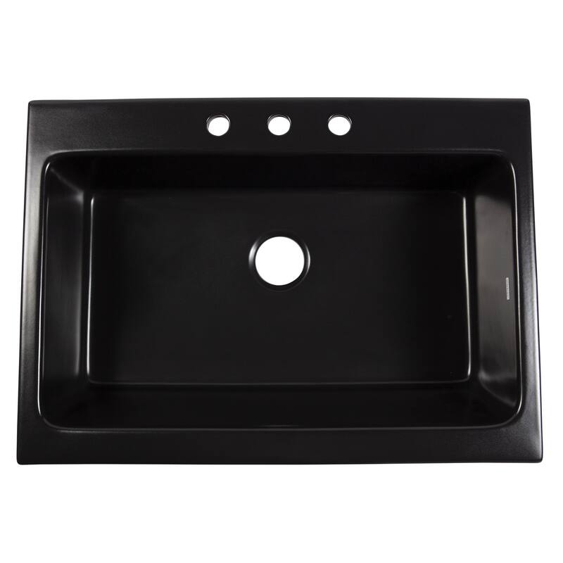 Parker Matte Black Fireclay 34″ Single Bowl Quick-Fit Drop-In Farmhouse Apron Kitchen Sink with Faucet Kit