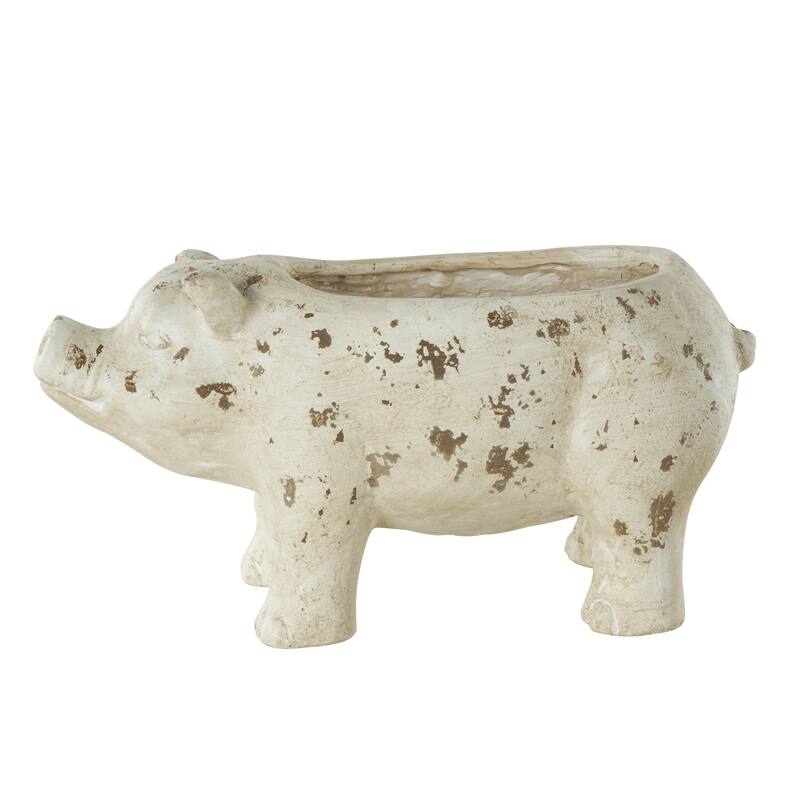 Magnesium Oxide Pig Indoor Outdoor Planter with Distressed Details - Light Brown - Roche River Decor