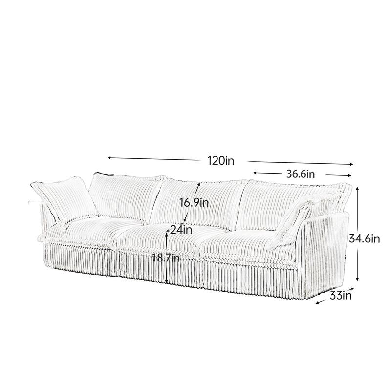 Modern 3 Seater Upholstered Sofa with 2 Pillows