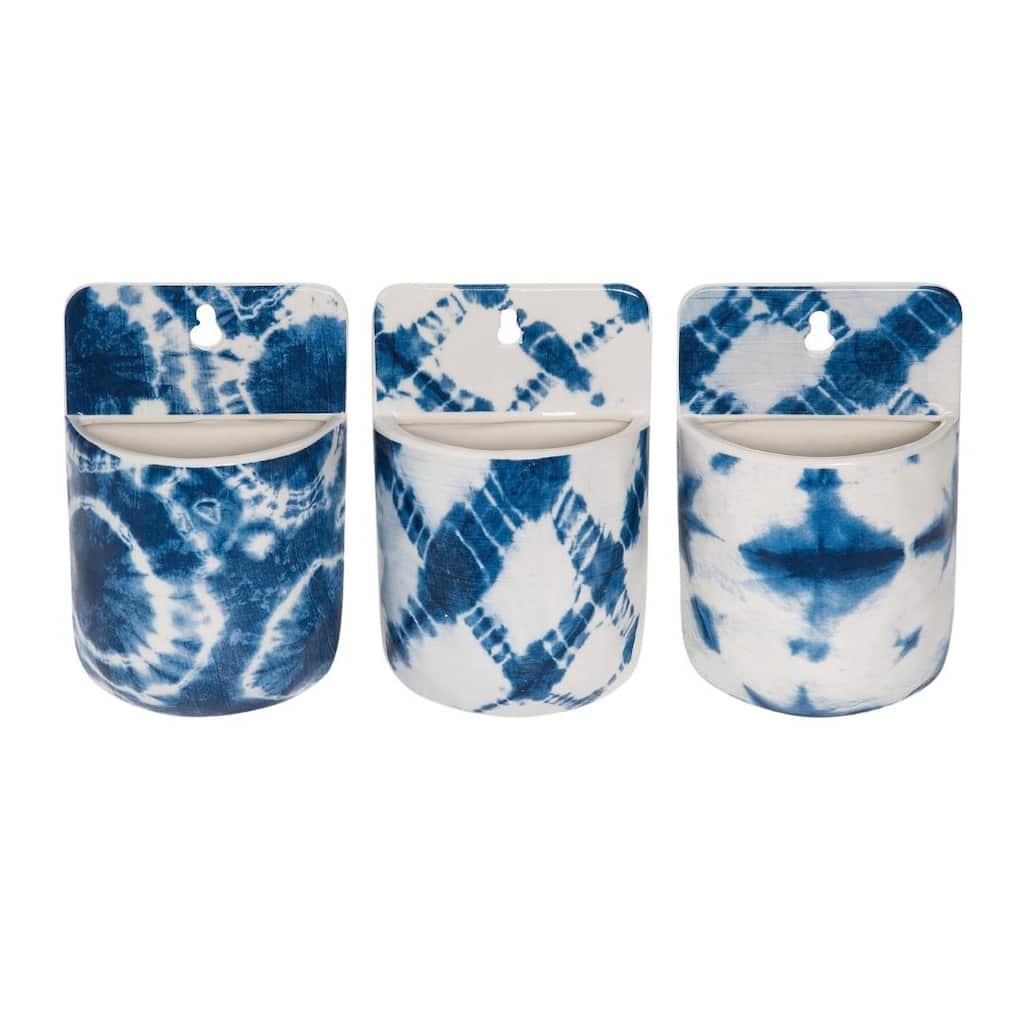 Transpac Ceramic Shibori Wall Pockets Set of 3 Spring Home Decorations