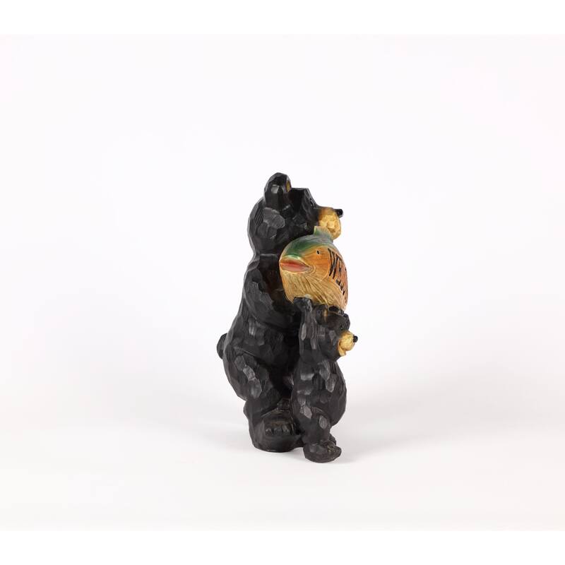 11.25" Black Bear and Cub Holding Fish "Welcome" Sign Statue