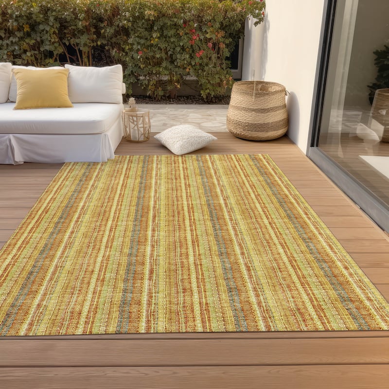 Machine Washable Indoor/ Outdoor Stripe Chantille Rug - Honey - 9' x 12'