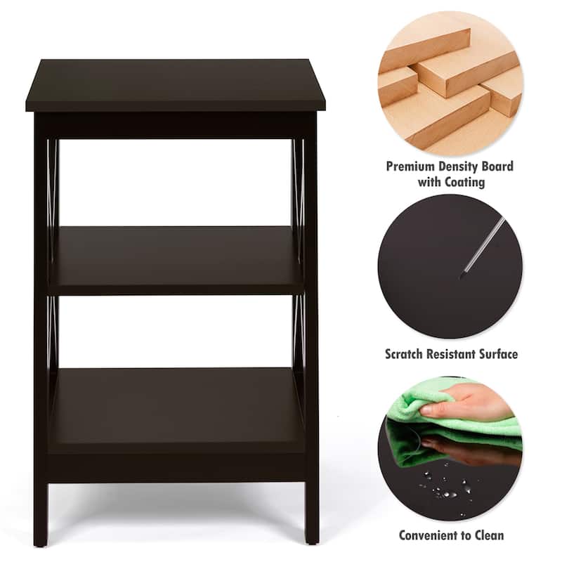 Gymax 2 PCS 3-Tier Nightstand End Table X Design Storage Display Shelf