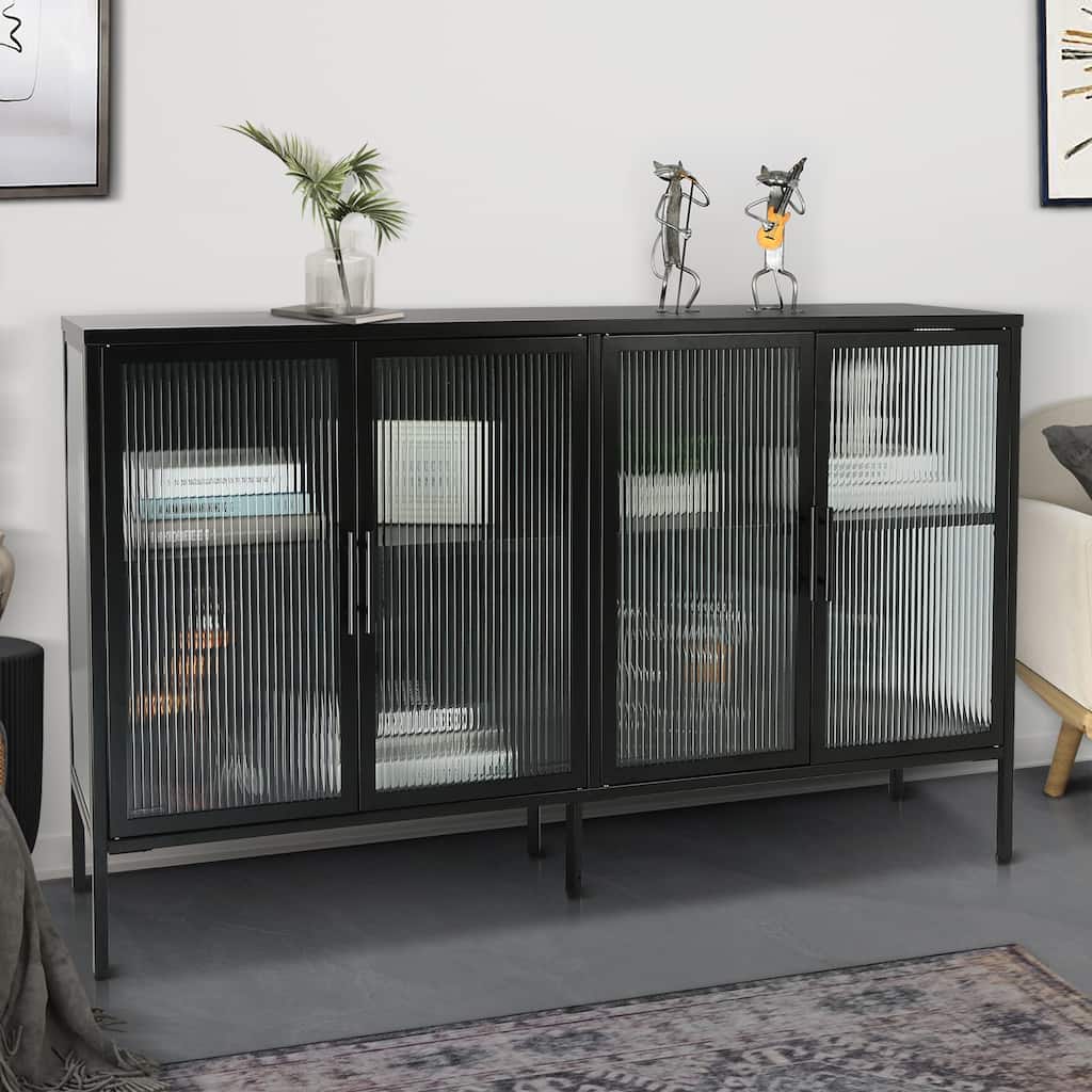 Metal Tempered Glass Cabinet with Adjustable Shelf