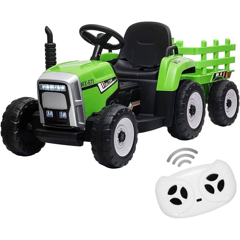 25W Kids Ride On Tractor, Electric Vehicle Car with Trailer & Remote Control