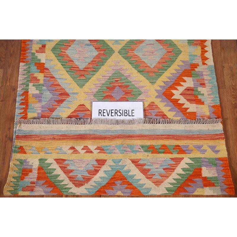 Multicolor Kilim Oriental Accent Rug Flatweave Wool Carpet - 3'4"x 5'3"