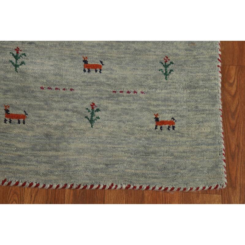 Hand Knotted Oriental 100% Wool Carpet Tribal Animal Pictorial Green Gabbeh Area Rug - 4' 11'' X 3' 0''
