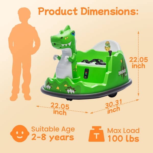 dimension image slide 0 of 2, 12V Kids Ride On Bumper Car W/Control, Spray With Light, 360 Degree Rotation, Safety Anti-Collision Strip, Music, Age 2-5.