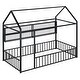 preview thumbnail 65 of 70, Metal House Bed with Metal Grid and Storage Shelves, Twin/Full Size Floor Montessori Bed with Roof Frame and Fence Guardrails