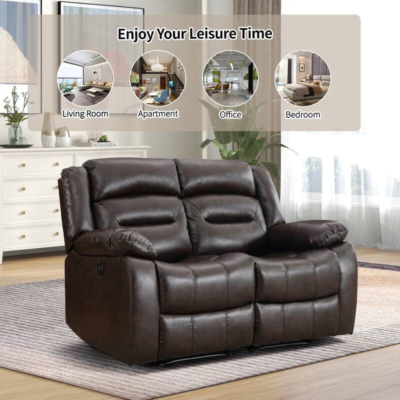 Faux Leather Power Loveseat Recliner, Electric Reclining Sofa with Overstuffed Armrests, 2-Seater Couch for Living Room