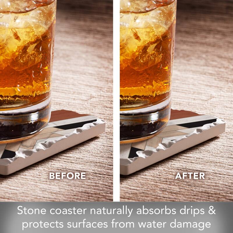 Aztec Wood 4 Pack Absorbent Stone Coasters with Cork Backing 4" Square Made in The USA Absorbent Wipes Clean