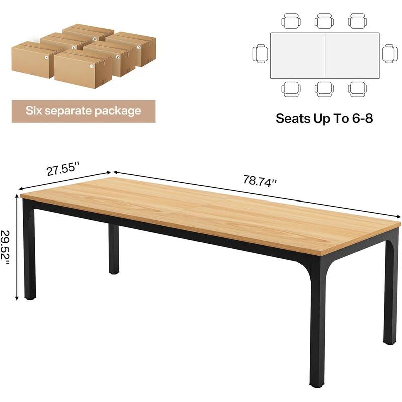 Modern Office 13FT Conference Table Set of 6, Large Rectangle Meeting Table, 78.74-Inch Long Business Seminar Table