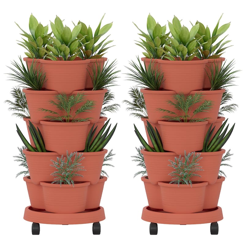 2 Pack Vertical Strawberry Planter, 5 Tier Hanging Vertical Gardening Planter, Stackable Garden Tower Pot for Flowers - 2 Pack - Red
