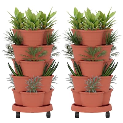 2 Pack Vertical Strawberry Planter, 5 Tier Hanging Vertical Gardening Planter, Stackable Garden Tower Pot for Flowers