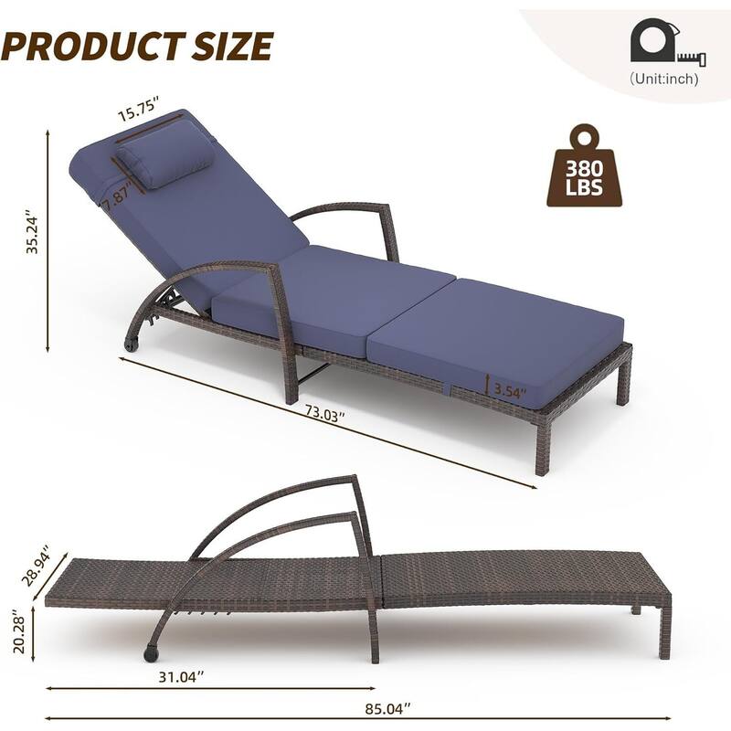 2-Piece Outdoor Rattan Patio Folding Chaise Lounge with Adjustable Backrest for Poolside, Backyard, Deck