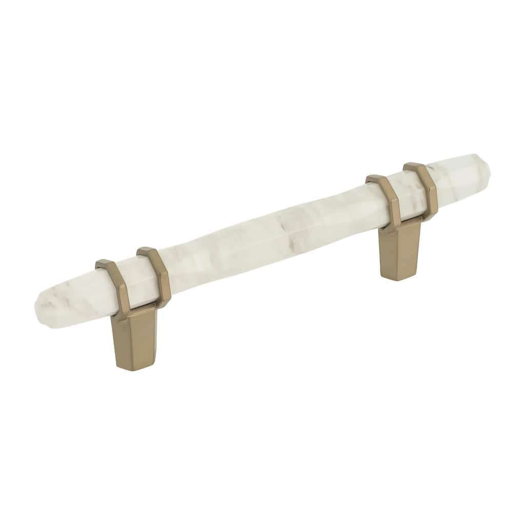 Carrione 3-3/4 in (96 mm) Center-to-Center Marble White/Golden Champagne Cabinet Pull - 3.75