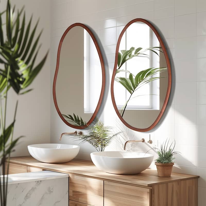 Asymmetrical Decorative Wall Mirror Irregular Wood Frame