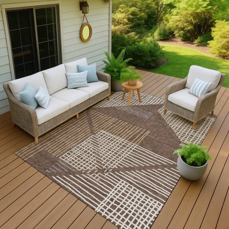 Machine Washable Indoor/ Outdoor Casual Contemporary Chantille Rug - Brown - 9' x 12'