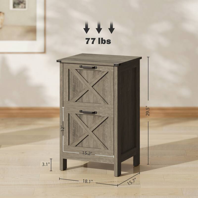 HOMCOM 2 Drawer Vertical File Cabinet with Silent Slides,Farmhouse Filing Cabinet with Barn Doors for A4/Letter Size
