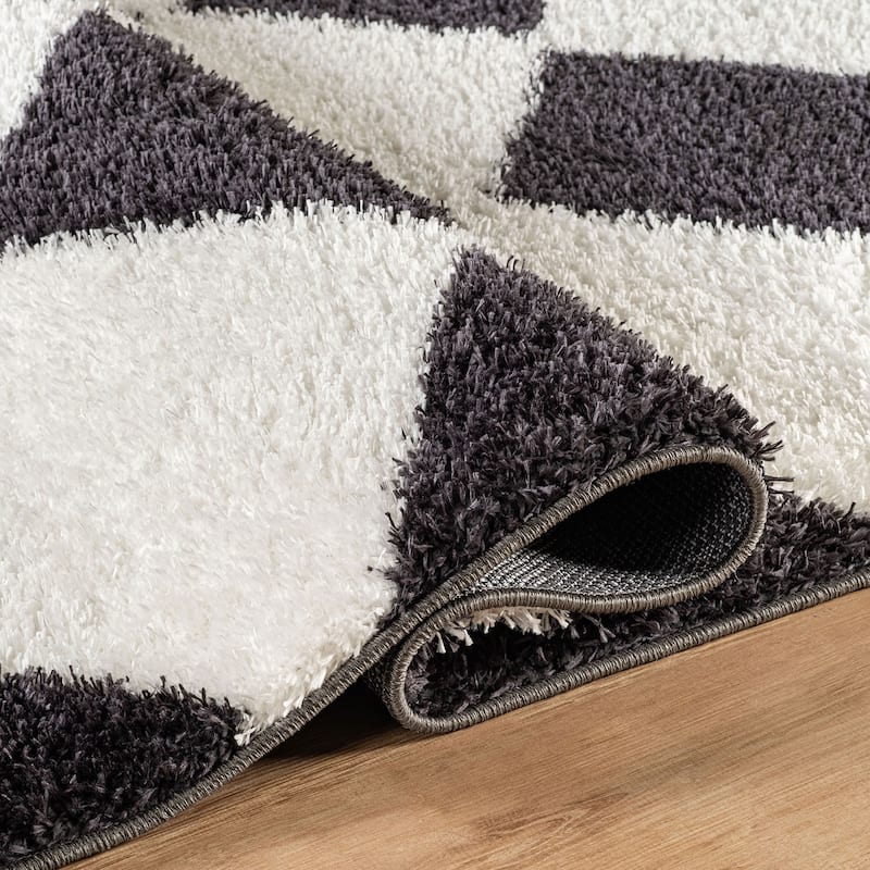 Diamond Wave Shag Rug - Cozy Feel for Living Room, Bedroom, or Entryway - Anthracite Dark Gray - Medium Pile