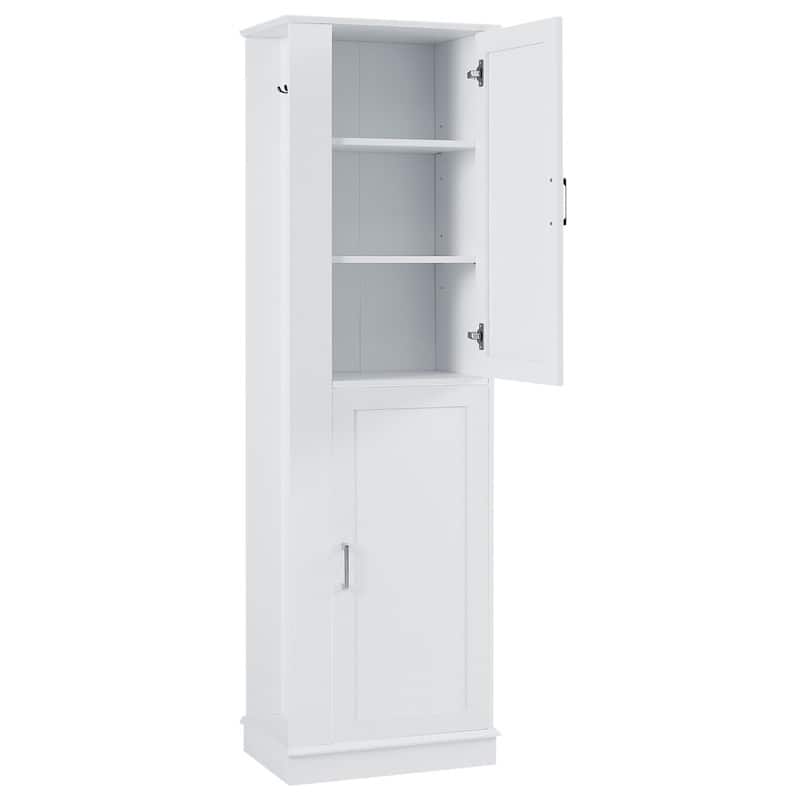 Kitchen Pantry Storage Cabinet with Hook, Freestanding Pantry Cupboard with Doors and Adjustable Shelves