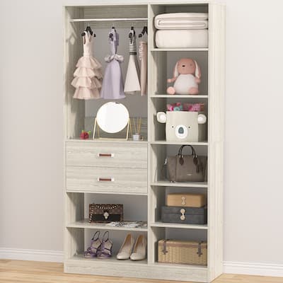 White Oak Freestanding Wardrobe, Closet Organizer System with Drawers for Walk-in & Reach-in Closet