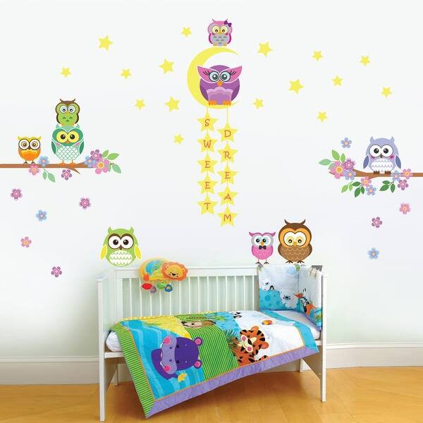 slide 2 of 6, Walplus Glow in Dark Owl Flower Tree Children Wall Sticker Nursery Decor