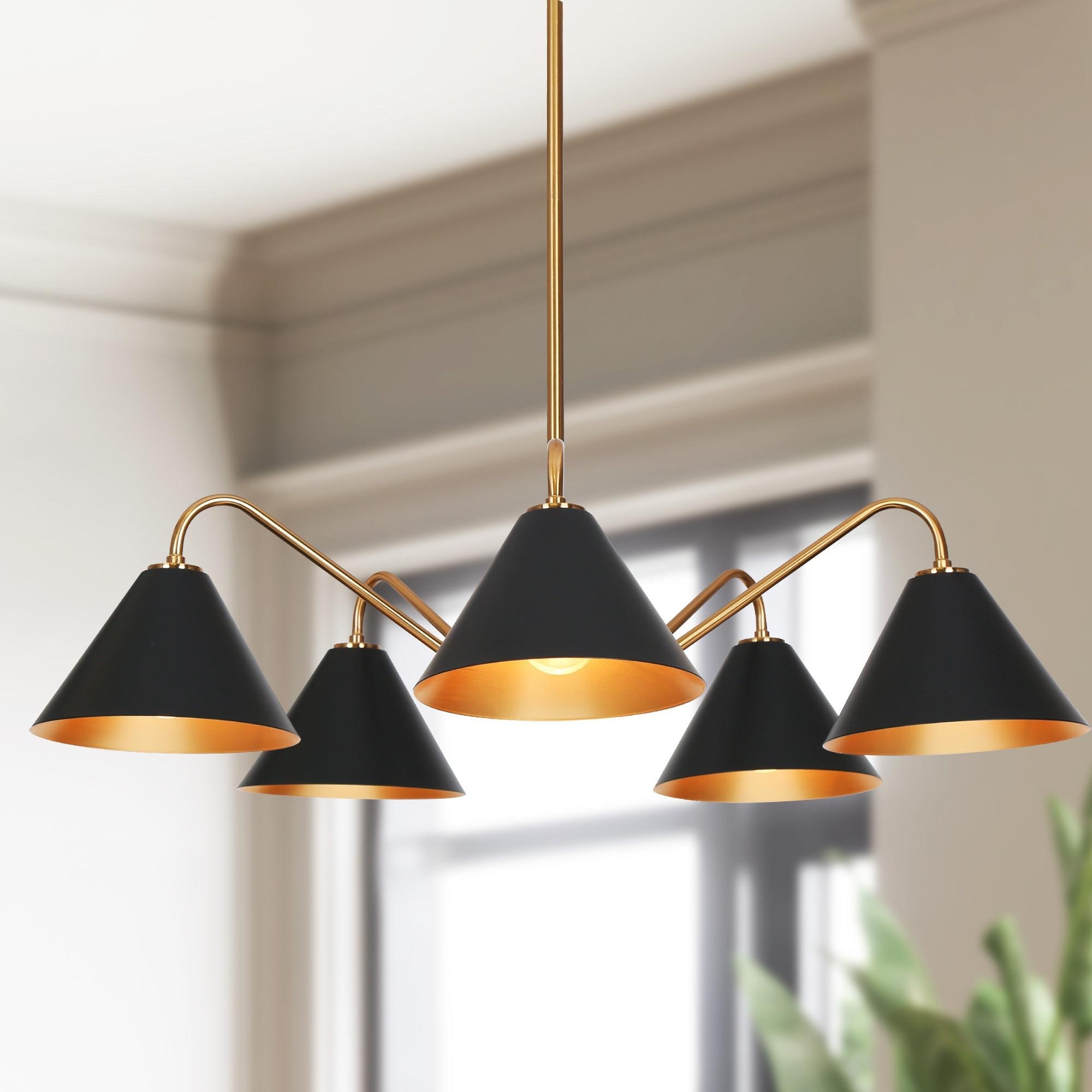 Large black chandelier light top