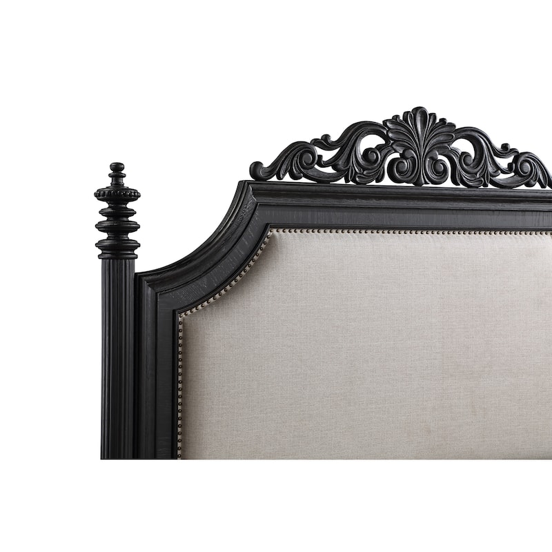 Aliana Black Fabric Upholstered Panel Bed