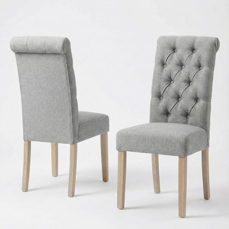 Coldspring Light Grey Roll-top Tufted Dining Chair (Set of 2)