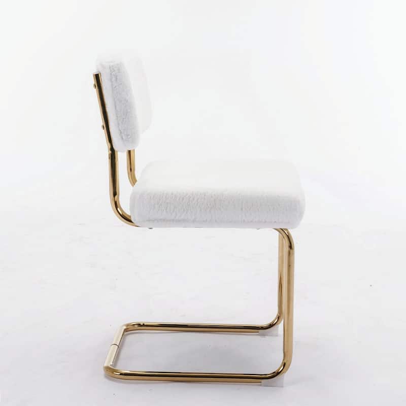 Modern Corduroy Dining Chairs - Gold Metal Base - Armless - Channel Tufting - Set of 2