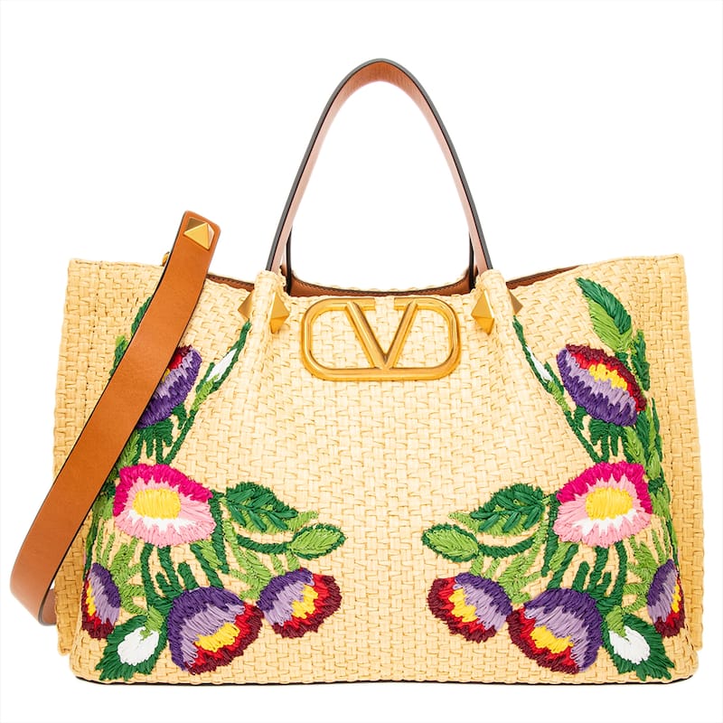 Valentino Floral Embroidered Vlogo Medium Tote