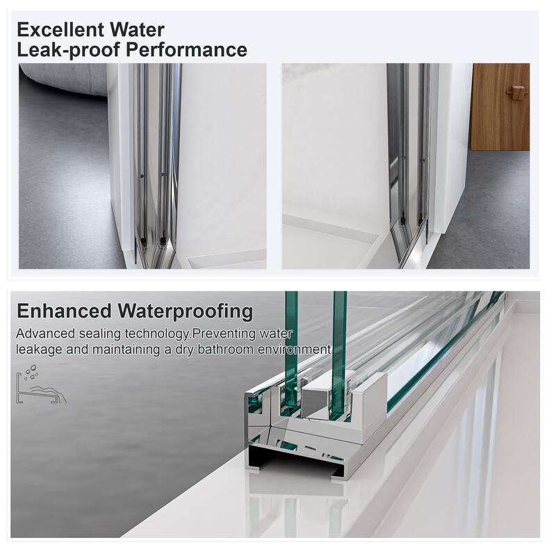 Semi-Frameless SGCC Tempered Glass Double Sliding Shower Door with 1/4" Thick
