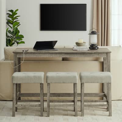 Bar Table, Dining Table, Sofa Table with Power Outlet, 3 Upholstered Stools, 4 Piece Bar Table and Chair Set
