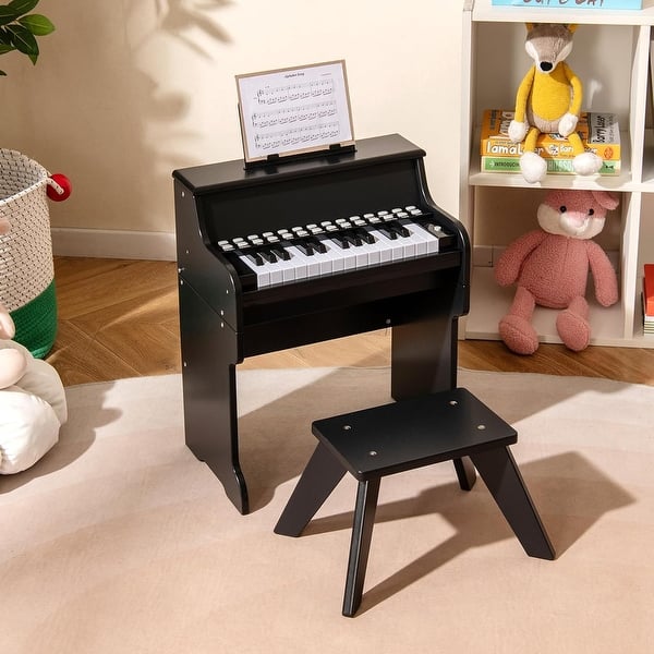 slide 2 of 8, Mini 25 Keys Kids Piano Wooden Toy w/Music Stand