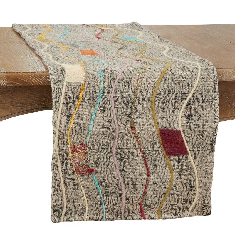 Embroidered Table Runner With Block Print Design