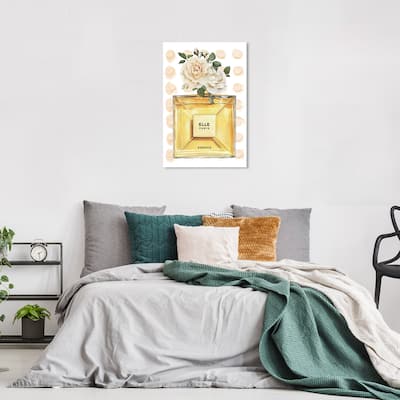 Wynwood Studio Canvas Fashion and Glam Gabrielle Perfume Yellow and Light Yellow Glam Wall Art Canvas Print