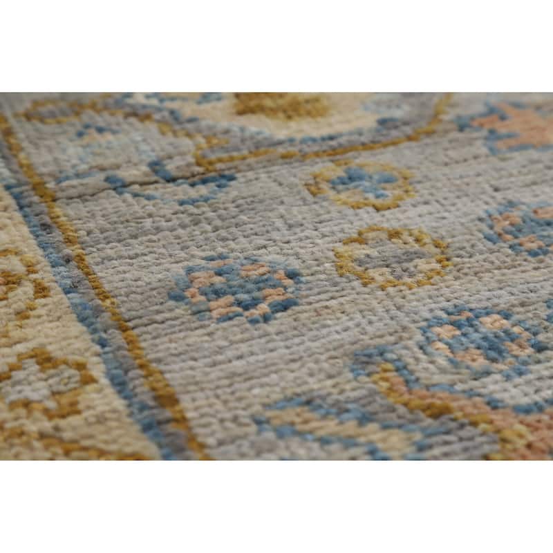 Hand Knotted Oriental 100% Wool Carpet Transitional All-Over Navy Blue & Blues Oushak Area Rug - 9' 11'' X 8' 1''