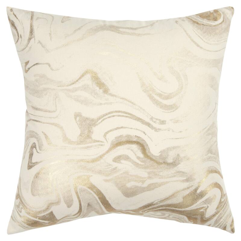 Rizzy Home Neutral Ivory and Metallic Gold Abstract Throw Pillow - Accent - 20x20" - Cotton - Gold/White - Single