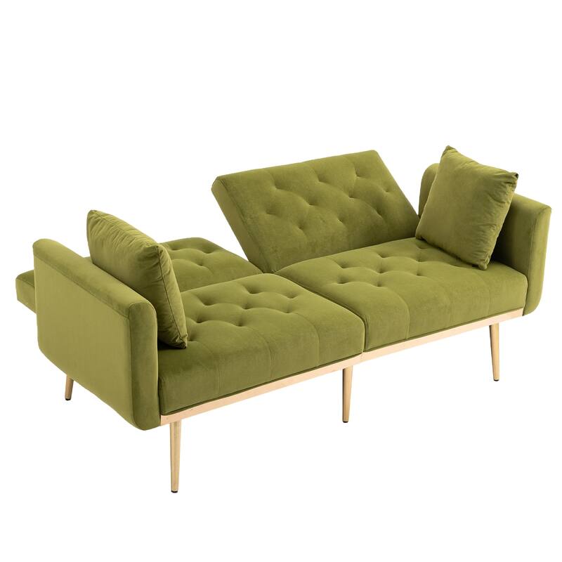 65.35" Velvet Futon Sofa Bed with Adjustable Backrest