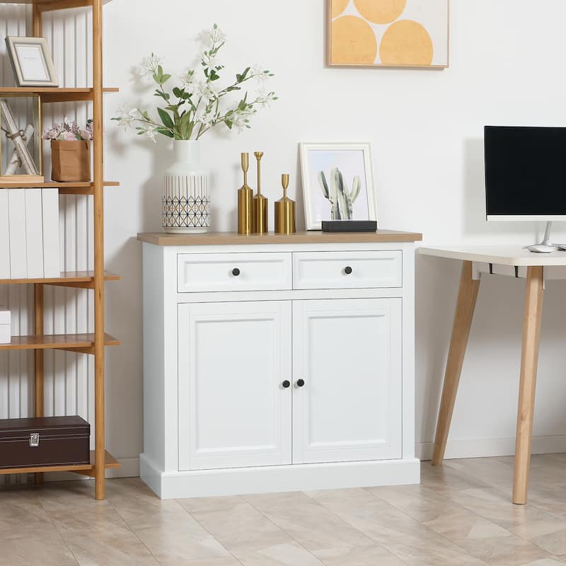 HOMCOM Sideboard Buffet Cabinet, Kitchen Cabinet, Coffee Bar Cabinet with 2 Drawers and Double Door Cupboard - White