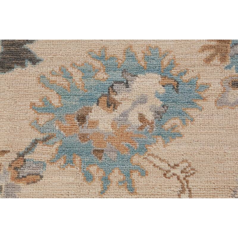 Hand Knotted Oriental 100% Wool Carpet Transitional All-Over Beige & Ivories Oushak Area Rug - 9' 0'' X 6' 1''