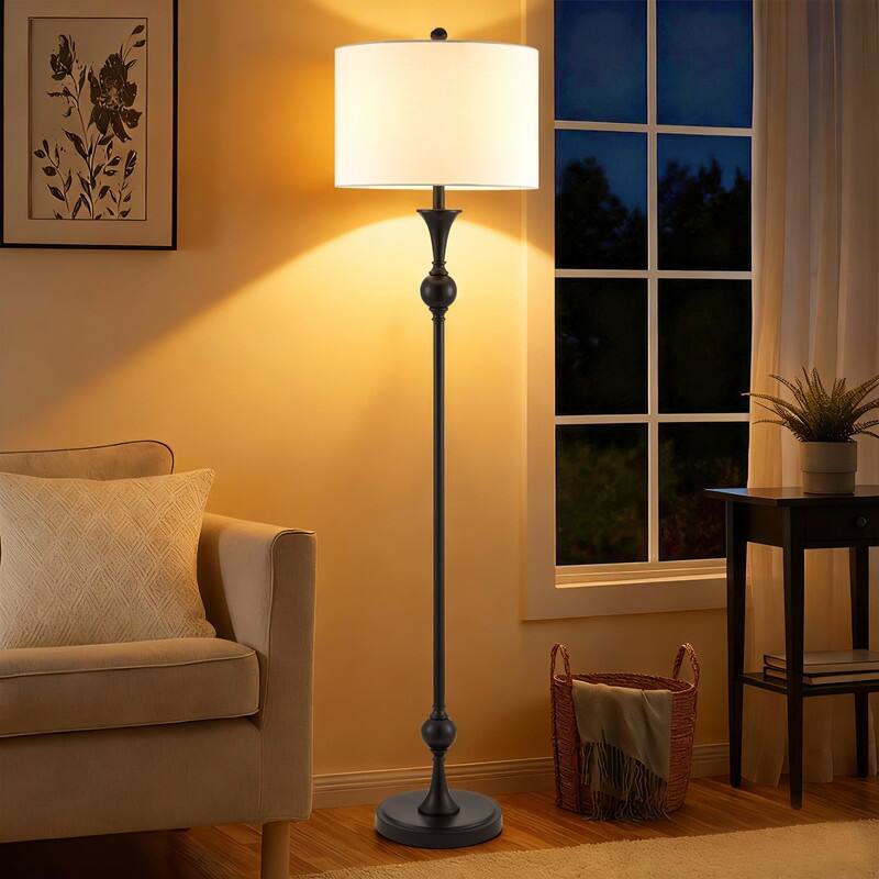 KAWOTI 60"H Traditional Metal Floor Lamp with Drum Shade - W15" x H60"