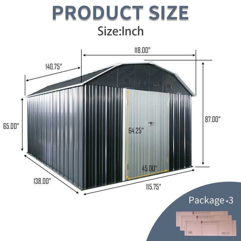 Metal Garden Shed Storage Shed with Lockable Double Doors & Arch Roof Tool Shed, Weather-Resistant Sloped Roof