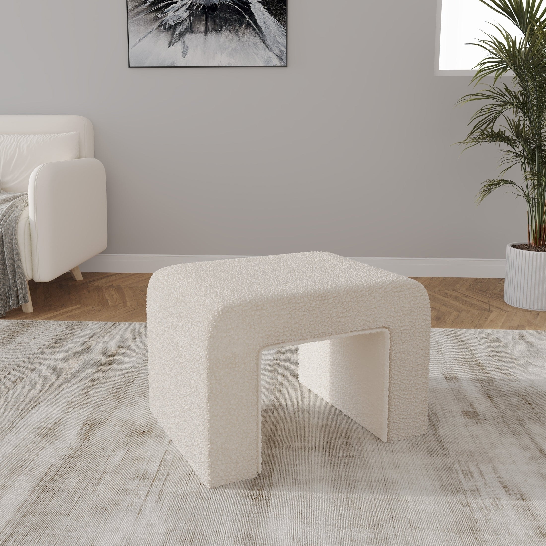 VINT 26" Waterfall Cushion Bench - Modern Boucle Velvet Accent Stool - Pinewood Frame No Assembly Plush Foam Bedroom Vanity Seat